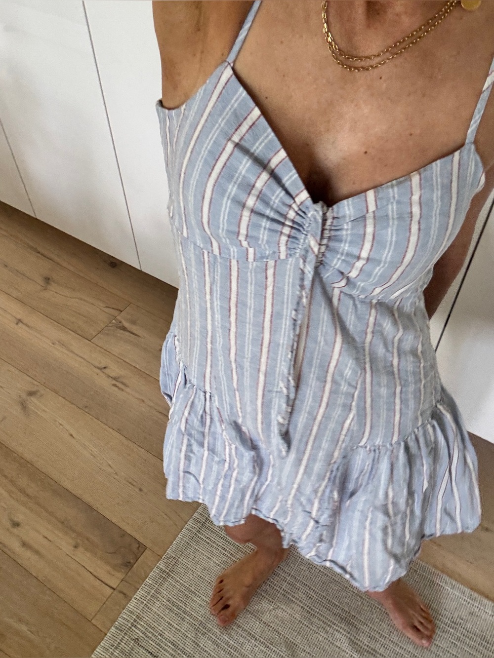 aerie Blue and White Striped Tie-Front Mini Sundress